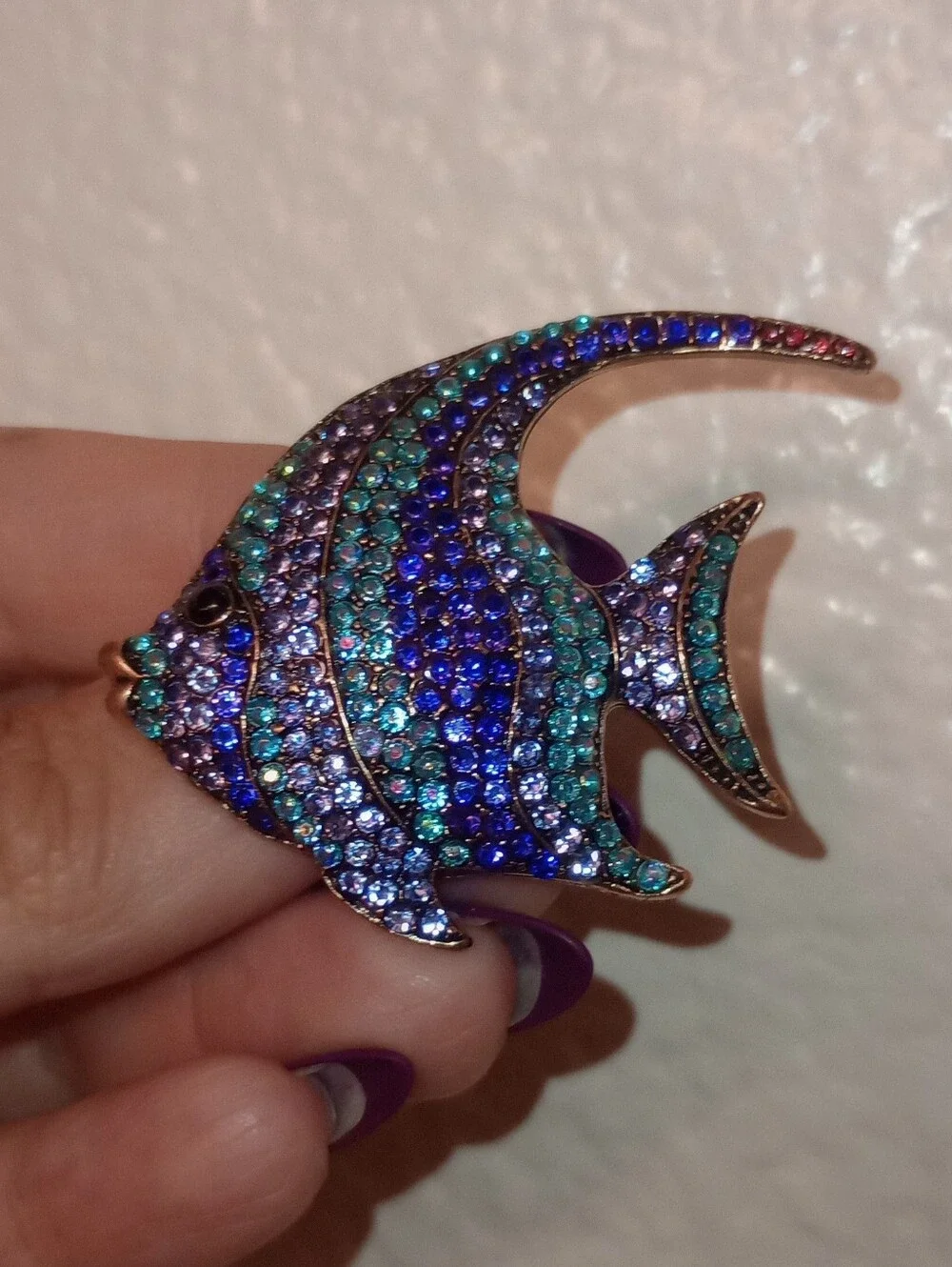 Crystal Fish Brooch With Sparkling Blue & Teal Accent